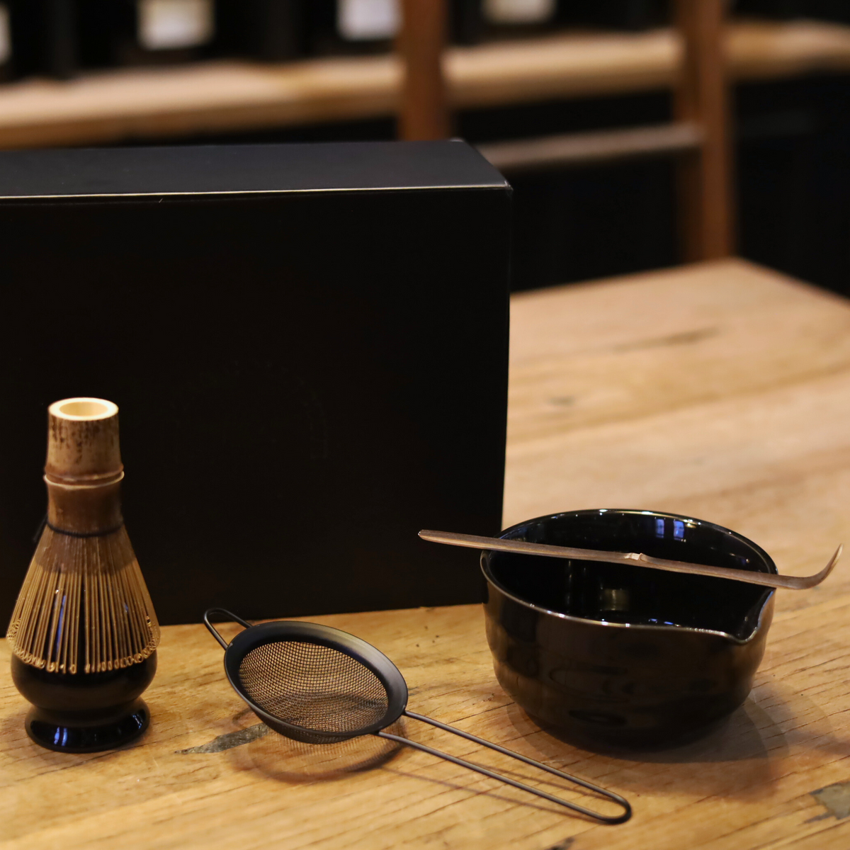 Matcha Ritual Kit in black, with whisk, bowl and stand